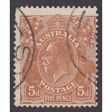 Australian  King George V  5d Brown   Wmk  C of A  Plate Variety 3L59..